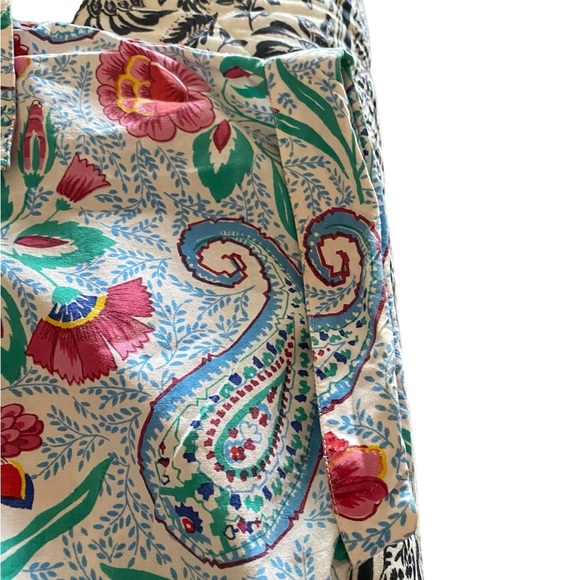 Vintage 100 % Cotton Paisley Floral white blue pink button up shirt top classic - Picture 6 of 8